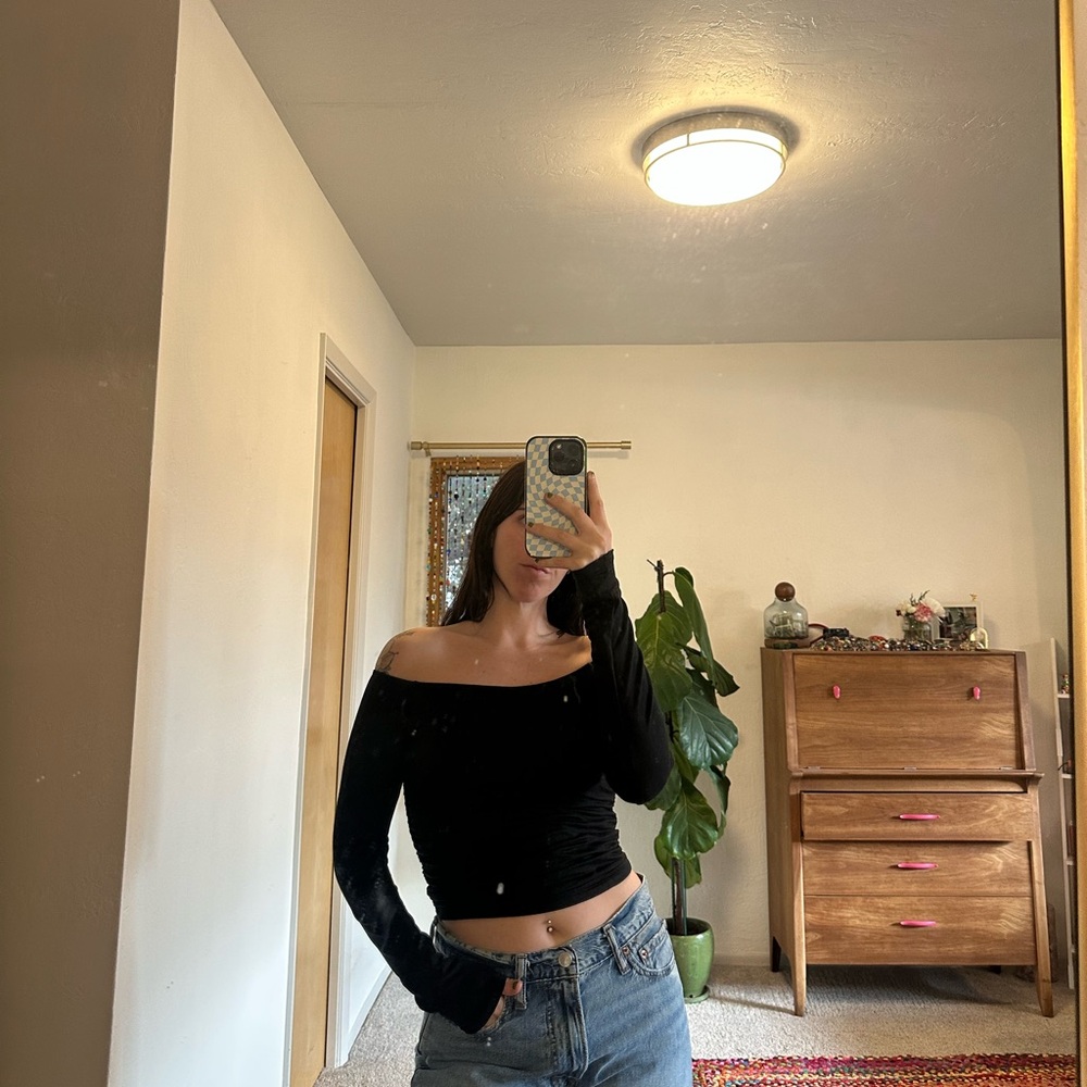 Hollister Charcoal Off-Shoulder Top